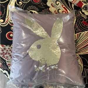 PlayboyPurple Pillow with Gold Sequin Bunny